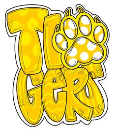 the word dog written in yellow with paw prints