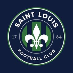 the saint louis football club logo on a dark blue background with green and white stripes