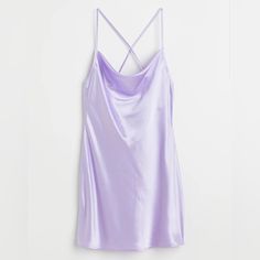 Light Purple Short Satin Slip Dress By H&M Nwt. Dress Crosses In The Back And Has A Draped Neckline. Silk Lavender Dress, Dresses Short Satin, Lavender Short Dress, Lavender Satin Dress, Short Satin Dress, Pink Sweater Dress, Short Satin, Purple Lady, Draped Neckline