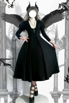 Fabric: Polyester Color: Black Sleeve Length: Long Sleeves Sleeve Shape: Puff Sleeves Waist: High Waisted Style: Gothic, Plus Size Include: Dress*1 (Any of the accessory is not included.) Size (IN) Bust Waist Sleeve Length Shoulder Width Length S 33.86 25.98 22.83 13.78 47.24 M 35.43 28.35 23.23 14.17 47.64 L 37.01 30.71 23.23 14.57 48.03 XL 38.58 33.07 23.62 14.96 48.43 2XL 41.34 35.43 23.62 15.35 48.82 3XL 43.31 38.98 24.02 16.14 49.21 Size (CM) Bust Waist Sleeve Length Shoulder Width Length S 86 66 58 35 120 M 90 72 59 36 121 L 94 78 59 37 122 XL 98 84 60 38 123 2XL 105 90 60 39 124 3XL 110 99 61 41 125 Gothic Plus Size, Oc Dress, Style Gothic, High Waist Fashion, Gothic Dress, Long Puff Sleeves, Lolita Dress, Xl Dress, Nun Dress