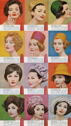 1960s Nail Polish Colors, 1950s Nail Polish Colors, 1961 Hairstyles, 60's Aesthetic, 1950s Lipstick, 1960s Hair And Makeup, 1950s Makeup, 1960s Makeup, Lipstick Ad