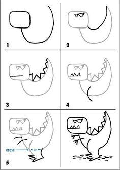 how to draw a cartoon dinosaur step by step with pictures for kids and beginners