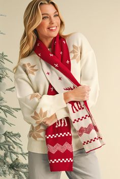 Stay warm and stylish this holiday season with our Burgundy Elk Christmas Tree Print Knitted Scarf. Made with premium quality materials, this scarf features a festive print of elk and Christmas trees, adding a playful touch to your outfit. Keep yourself cozy and festive at the same time with this must-have accessory. Christmas Day Celebration, Scarf Material, Christmas Tree Pattern, Christmas Tree Design, Patterned Scarves, Tree Patterns, Burgundy Color, Tree Print, Cozy Christmas