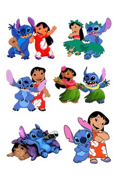 cartoon characters from the disney movie lil and stitch, with their names in different languages