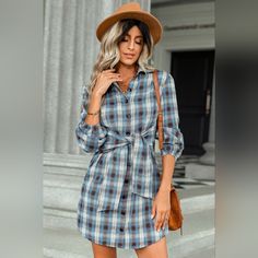 Plaid Versatile Tie Front Or Back Longline Button Down Top Or Mini Shirt Dress Ships In 5-10 Business Days Available In Blue And Black Plaid Type: Shirt Dress, Casual Dresses, Longline Top Sizing Category: Regular Picture Style: Outdoors Pattern Type: Plaid Style: Casual, Minimalist, Modest Features: Tie, Buttoned Neckline: Collared Neck Length: Mini Sleeve Length: Long Sleeves Sleeve Type: Regular Sleeves Material: 100% Polyester Stretch: No Stretch Sheer: No Body: Not Lined Care Instructions: Plaid Shirt Dress, Laced Up Shirt, Street Dress, Plaid Tie, Tartan Dress, Plaid Dress Shirt, Plaid Fabric, Plaid Fashion, Puffed Sleeves Dress