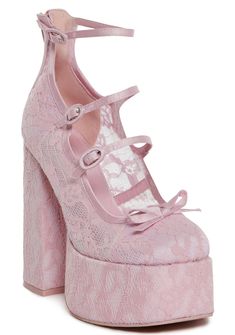 Dolls Kill Heels, Dollskill Heels, Pastel Pink Heels, Babydoll Heels, Soft Girly Outfits, Pink And Black Shoes, Coquette Shoes, Pink Chunky Heels, Faux Fur Outfit