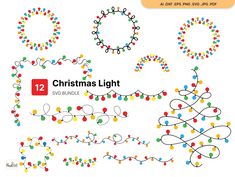 christmas lights clipart set with different shapes and colors, including the number one on each side