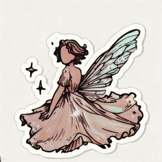 a sticker of a fairy with wings and stars on it's back, flying through the air