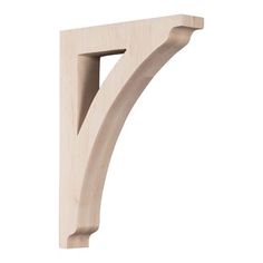 an unfinished wooden shelf bracket on a white background