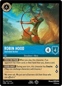 the card for robin hood is shown with an arrow and bow in it's hand