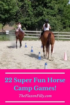 two people riding horses through an obstacle course with the words, 29 super fun horse camp games