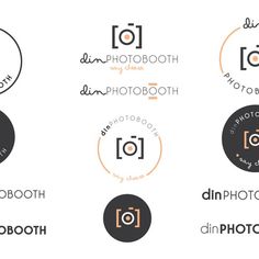 four different logos for photography, including one with a camera and the other with a lens