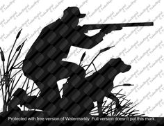 the silhouette of a hunter and his dog, with text that reads protected with free version of