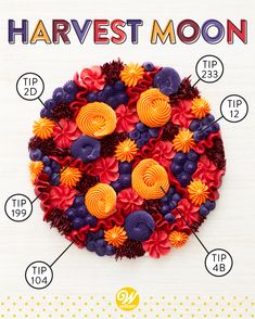 the diagram shows how to make this harvest moon with plastic flowers and fruit for decoration