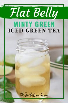 a mason jar filled with minty green iced tea