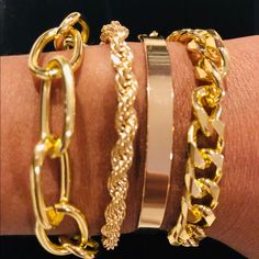 Gold Costume Bracelet Set .... Brand New... $10 Each Casual Gold Jewelry For Party, Casual Gold Metal Bracelets, Casual Gold Metal Bracelet, Gold Casual Bangle Jewelry, Casual Gold Metal Chain Bracelet, Casual Gold Bangle Jewelry, Casual Gold Metal Jewelry, Casual Gold Bangle Bracelet, Clean Girl Jewelry