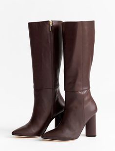 Celina Tall Boot - Espresso – Alma Caso Pointy Boots Outfit, Dark Brown Tall Boots, Brown Boot Outfits, Long Brown Boots, Boots Png, Tall Brown Leather Boots, Brown Heeled Boots, Tall Brown Boots, Leather Boots Heels