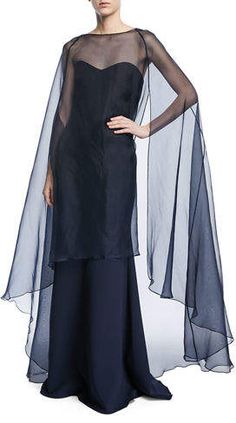 Gown With Cape, Anastasia Dress, Organza Overlay, Kaftan Designs, Winter Inspiration, Gowns For Women, Gown Inspiration, Designer Evening Gowns, Modest Dresses Casual