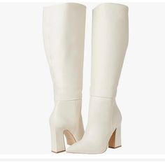 New Without Box Color Is Off White, 3.5” Heel. White Pointed Toe Heeled Boots For Work, White High Heel Boots For Formal Occasions, White Heeled Boots For Formal Occasions In Fall, Formal White Heeled Boots For Fall, Chic White Heeled Boots For Formal Occasions, Elegant Cream Boots For Office, Elegant Cream Office Boots, White Heeled Boots With Reinforced Heel For Formal Occasions, White Pointed Toe Boots For Office