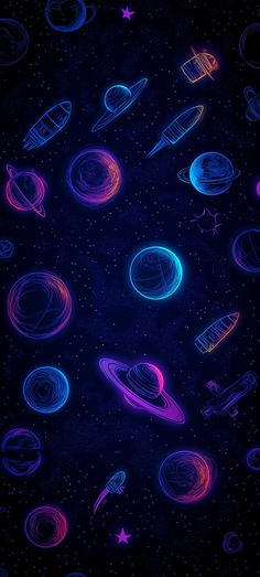 an image of the outer planets in neon colors