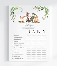 a baby shower game with woodland animals and greenery