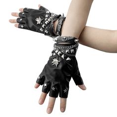 Rock Punk Hip Hop Leather Fingerless Gloves with Chain Bracelet for Women/Girls Gloves Material: Leather Color:Black and Red Quantity:One pair Size:One size HIGH QUALITY & FASTER We guarantee the quality for all item. We sell only unique and high-quality products. we sent your item within 24 hours. SHIPPING & PAYMENT SHIPPING: To US: Epacket 7-10 business days, To other country: china post air mail 12-25 days. All Parcel with a tracking number. You can check it online. The items will be shipped within 24 hours after confirm your payment. Note: You can make a extra payment for faster shipment. PAYENT : We accept PayPal  from overseas customers. REFUND: If you received a Defect item or the item lost in the mail. Please do contact us. A FULL REFUND will be issued to you with NO EXCUSE. RETURN Leather Fingerless Gloves Aesthetic, Edgy Gloves, Grunge Gloves, Leather Gloves Aesthetic, Fingerless Gloves Aesthetic, Fingerless Gloves Outfit, Punk Fashion Aesthetic, 2000s Punk Fashion, Cool Gloves