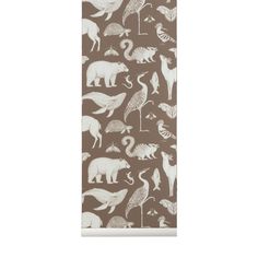 an animal themed wallpaper with various animals on brown and white background, including elephants, flamingos, kangaroos, giraffes, and more