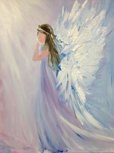 a painting of an angel with white wings