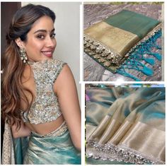 Elevate your ethnic wardrobe with this stunning Blue Janhvi Kapoor Tissue Silk Saree! 💙 The Rich Zari Weaving Border Work and Designer detailing on this saree are truly exquisite. Perfect for any occasion, this saree is a must-have for every fashionable woman out there. 😍 #JanhviKapoorSaree #TissueSilkSaree #ZariWork #IndianFashion #Unbranded #WomenEthnicWear #DesignerSarees 🌟 Designers Saree Latest, Trendy Saree Colors, Sari Blouses For Women, Modern Silk Saree Blouse Designs, Janhvi Kapoor Tissue Saree, Jhanvi Kapoor Tissue Saree, Jahnavi Kapoor Tissue Sarees, Tissue Sarees Blouses Design, Bollywood Saree Party Wear