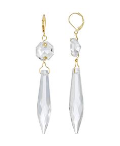 A bold pair of gold tone linear drop earrings featuring European crystal glass icicles under a white multi faceted round small ball. Chic Fashionista, Chocolate Gifts Basket, 1928 Jewelry, Vintage Inspired Jewelry, Fragrance Gift, Timeless Gifts, Fragrance Gift Set, Chocolate Gifts, Faceted Crystal