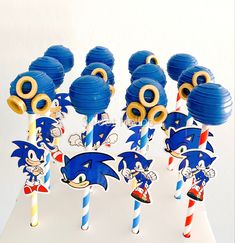 sonic the hedgehog lollipops are lined up on top of each other