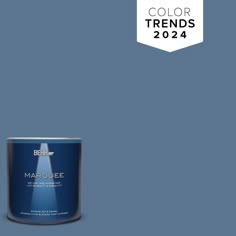 a blue paint can with the words color trend in it