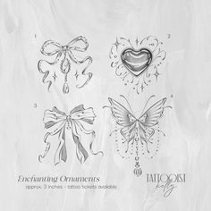 an image of tattoo designs on the back of a sheet of paper that says, enchanting ornaments