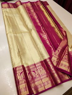 Pattu Sarees Wedding, Gold Silk Saree, Saree Colours, Cream Saree, South Indian Wedding Saree, Tissue Sarees, Indian Wedding Saree, Sarees South Indian, Saree Blouses Designs