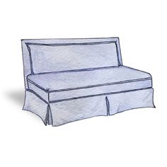 a drawing of a couch that is white with blue trim on the bottom and sides