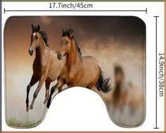 two brown horses running in the sky with clouds behind them, on a wooden floor mat