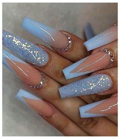 Long Acrylic Nail Designs, Blue Acrylic Nails, Winter Nails Acrylic, Cute Acrylic Nail Designs, Long Acrylic Nails Coffin, Coffin Shape Nails, Nail Swag, Bling Acrylic Nails, Acrylic Nails Coffin Short