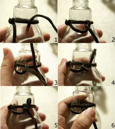 the instructions for making a glass bottle with leather cord in it, and then tied together