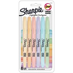 four sharpie highlight markers in assorted colors, each with different shapes and sizes