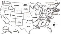 a map of the united states with all major cities and towns labeled in black ink