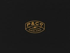 a black and gold logo with the words p & co england on it's side