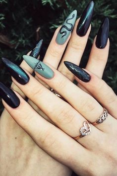 Gothic Nail Art, Harry Potter Nails, Holloween Nails, Witch Nails, Witchy Nails, Acrylic Nail Set, Gothic Nails, October Nails, Acrylic Nail Kit