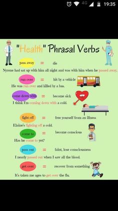 a poster with words describing the different types of phrasal verbs on it