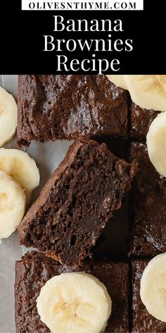 chocolate brownies with banana slices on top