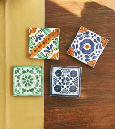 A beautiful 4 Pack of Talavera Tile Coasters! An easy 'add to cart' made with you in mind! All coasters come with a cork bottom. These make great gifts! *No modification or substitutions may be made on pre-made four packs. Boho Desert, Talavera Tile, Coaster Designs, Paint Your Own Pottery, Colourful Tile, Mexican Tile, Coffee Table Decor, Talavera Tiles, Sketchbook Ideas