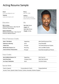 the acting resume for actors is shown in this image