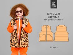 a child's vest and pants sewing pattern with an image of a leopard print