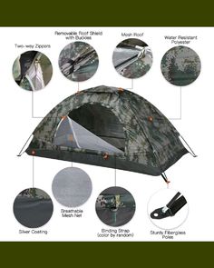 an image of a tent with instructions on how to set up the tent and its contents