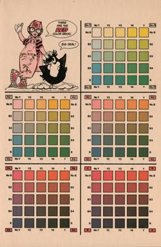 an old fashion color chart with cartoon characters