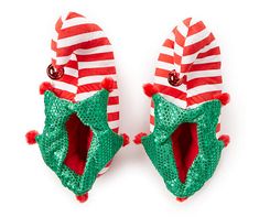 Novelty Slippers, Elf Slippers, Santa's Elves, Toes Designs, Winter Wonder, Red And White Stripes, Toe Designs, Stripes Pattern, White Stripe